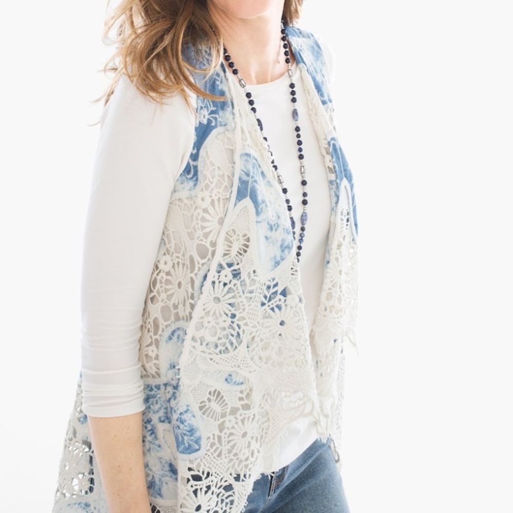 Chicos Tie-Dye Boho Lace Vest